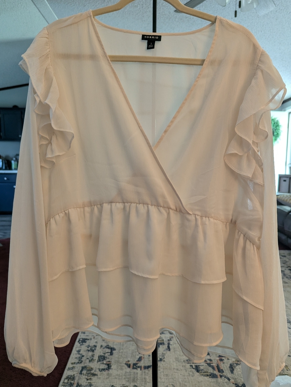 Torrid Cream ruffle wrap peplum blouse